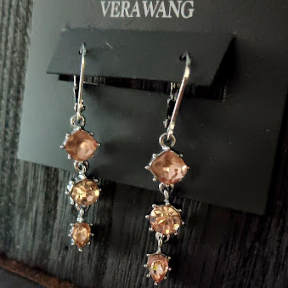 VERA WANG Romantic Silver Blush-Peach Crystal Drop Earrings**NEW! - Picture 1 of 3